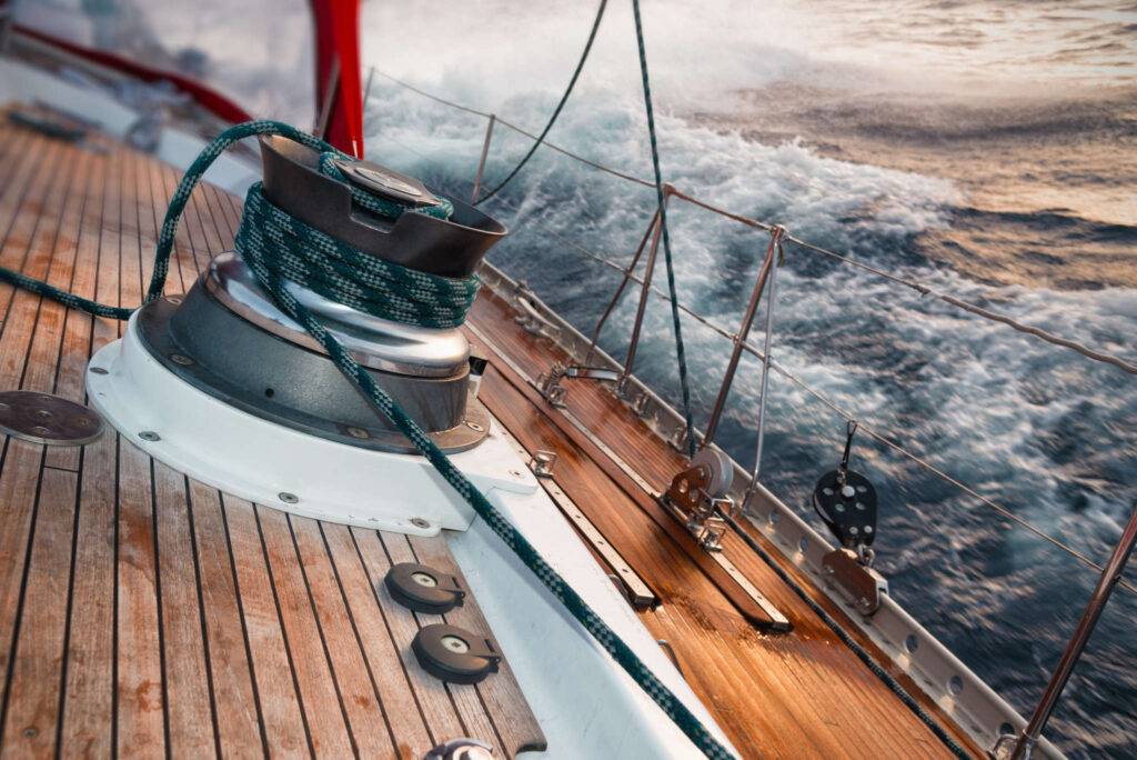 Sail boat under the storm, detail on the winch