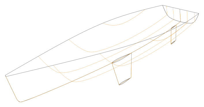 Sailing yacht hull - 3D model with buttocks