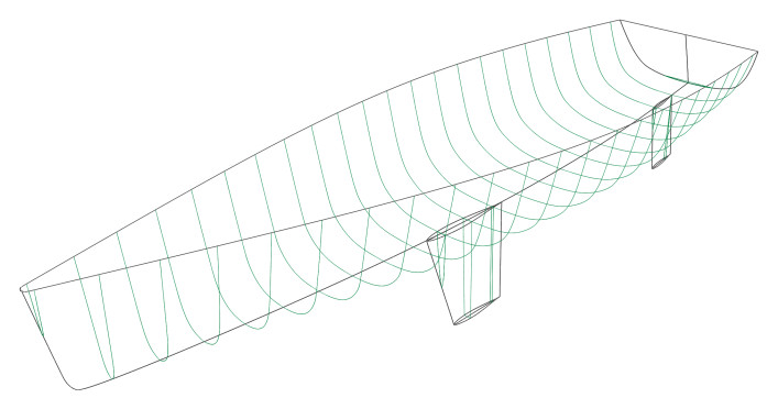Sailing yacht hull - 3D model with sections