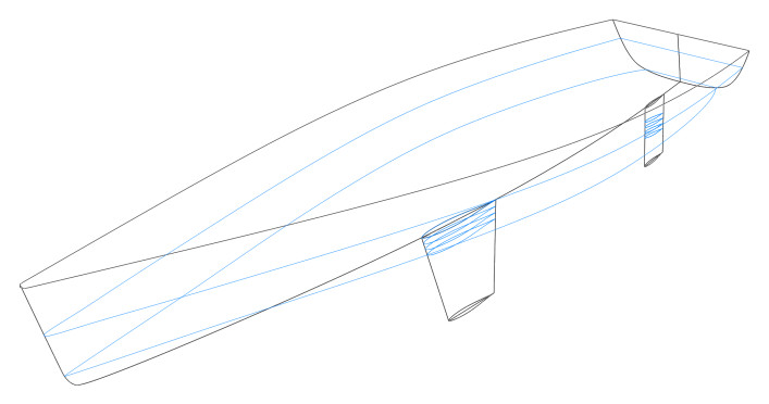 Sailing yacht hull - 3D model with waterlines