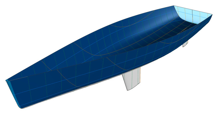 Sailing yacht hull - 3D model with sections, buttocks, and waterlines