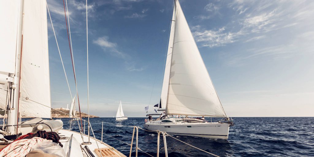 Sailing yacht viewed from another yacht