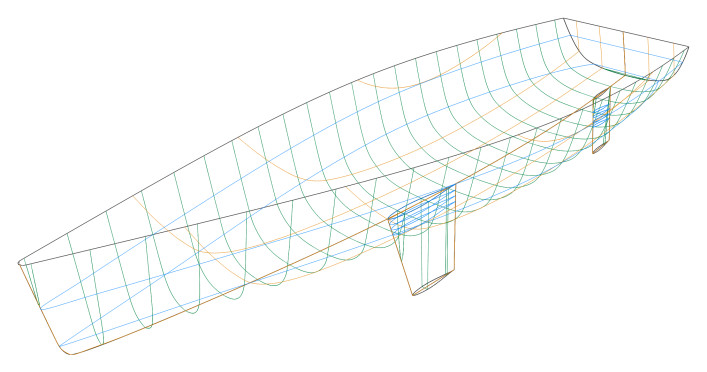 Sailing yacht hull - 3D model with sections, buttocks, and waterlines